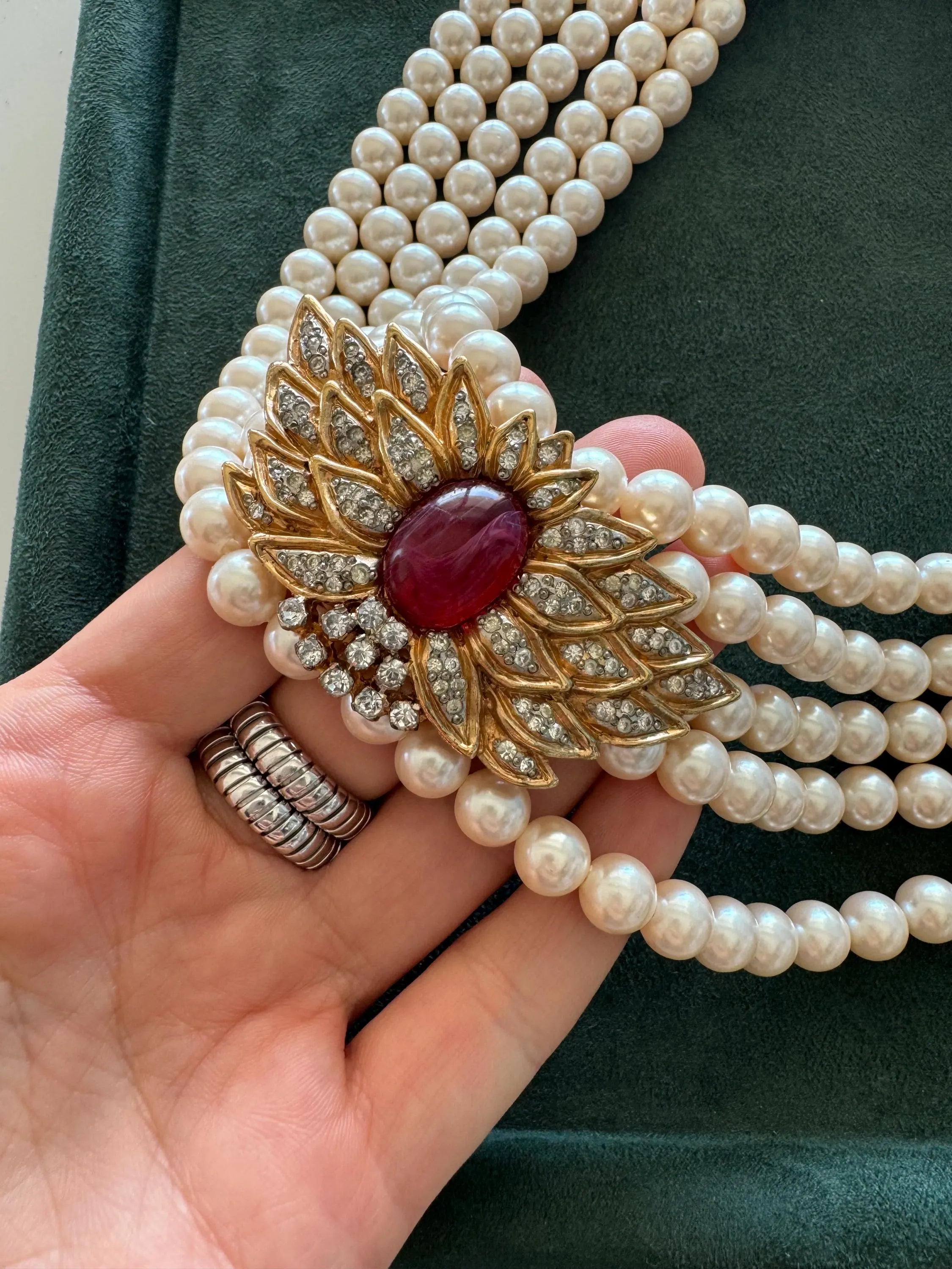 Vintage Voguebijoux Necklace, choker Necklace Gold, Pearl Necklace, Pave necklace Faux pearl Vintage, Runway choker, haute couture necklace