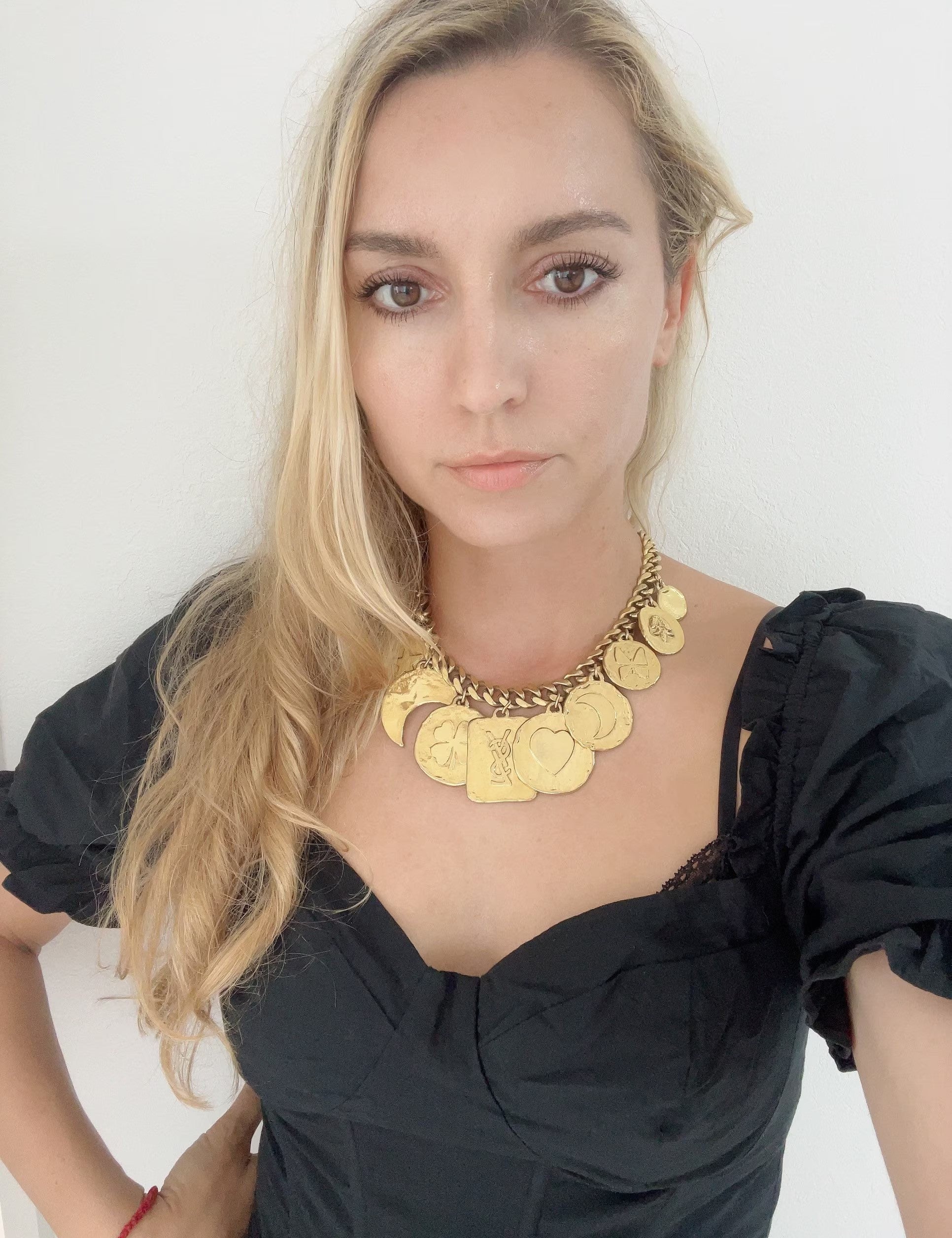 Vintage Yves Saint Laurent Necklace, Charm Necklace Gold, YSL Choker Necklace, Personalised Gifts, Iconic Disc Medallion Necklace