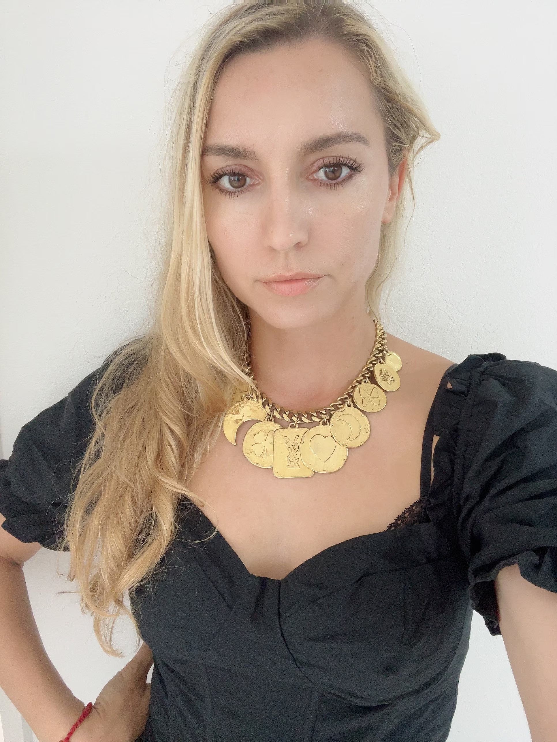 Vintage Yves Saint Laurent Necklace, Charm Necklace Gold, YSL Choker Necklace, Personalised Gifts, Iconic Disc Medallion Necklace