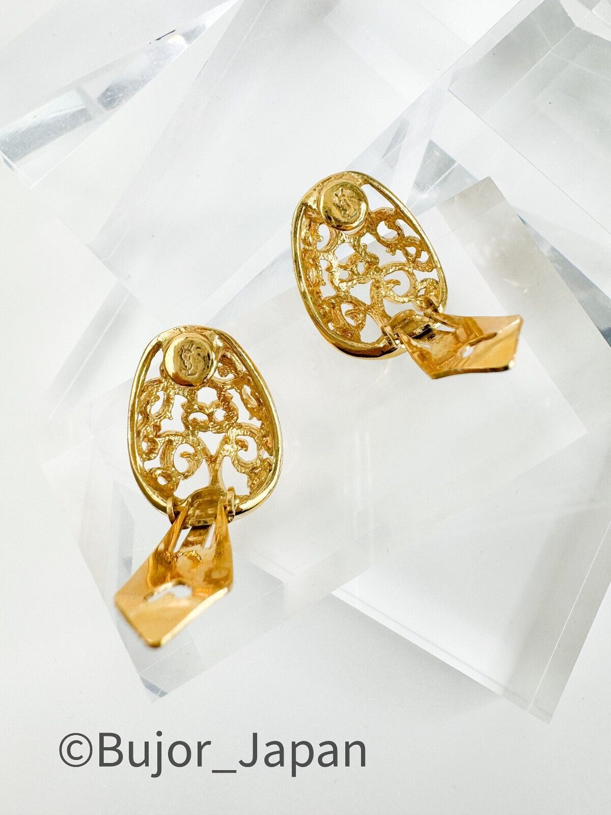 Vintage Yves Saint Laurent Earrings YSL vintage Clip-On Earrings, YSL Flower Earrings, Openwork Wire Earrings, Gold Tone Earrings, Gift idea