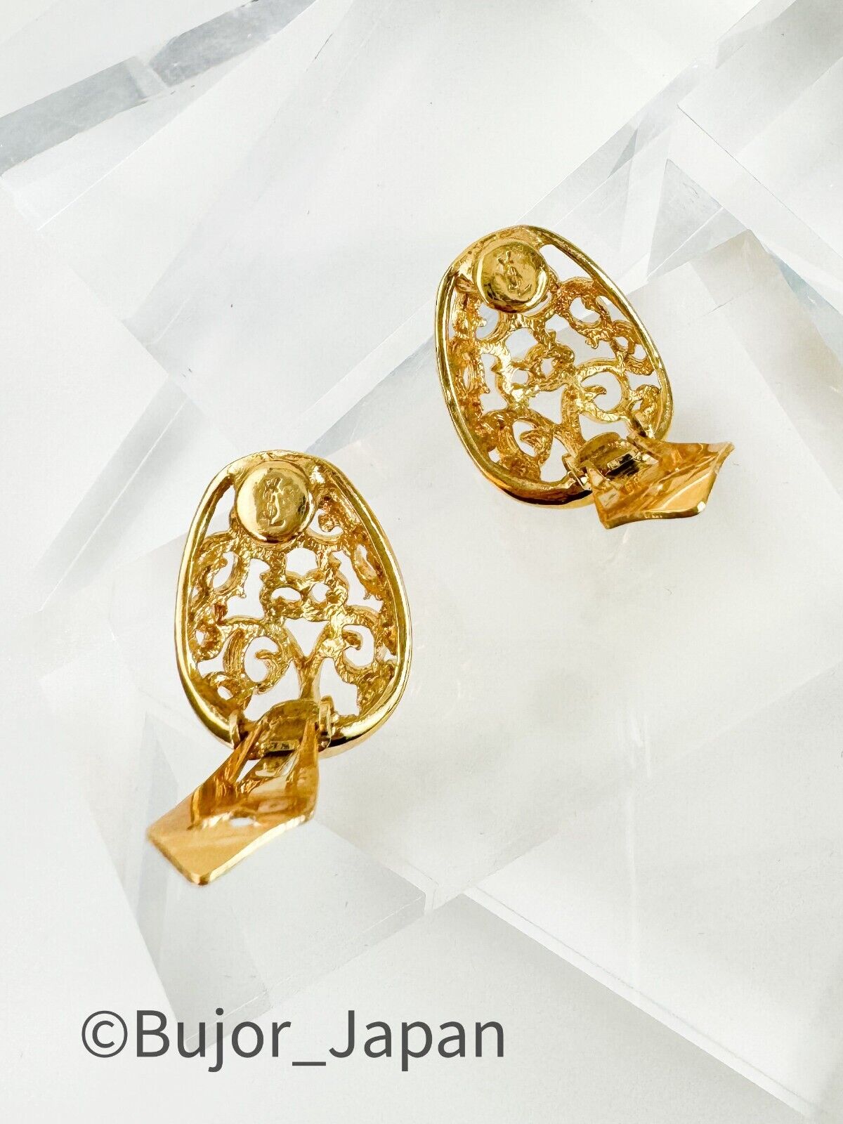 Vintage Yves Saint Laurent Earrings YSL vintage Clip-On Earrings, YSL Flower Earrings, Openwork Wire Earrings, Gold Tone Earrings, Gift idea