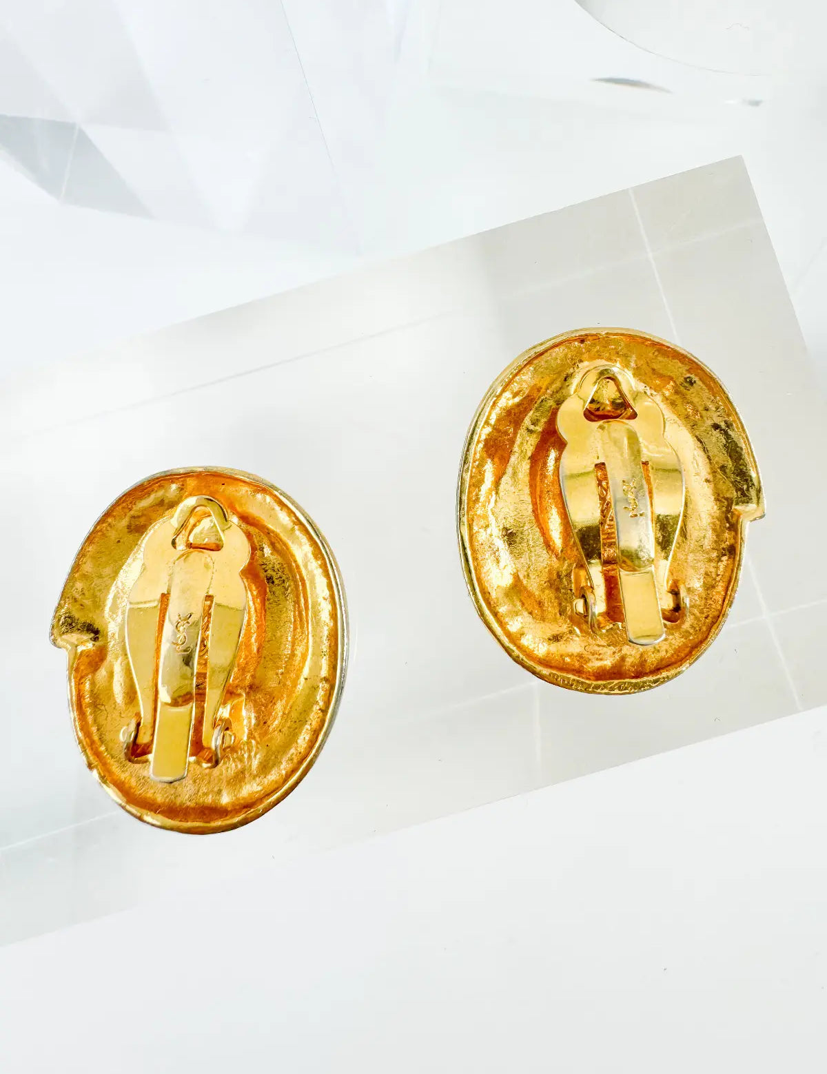 Vintage YSL Yves Saint Laurent Earrings, Gold Tone Oval Earrings, Made in France, Bridal earrings, Clip-on Earrings, Earrings large gold