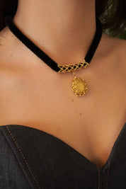 Vintage YSL Yves Saint Laurent Necklace, Gold Tone Necklace, Yellow Overlay Oval Pendant, Choker Necklace, Jewelry necklace, Women Jewelry