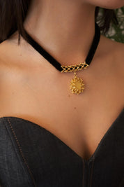 Vintage YSL Yves Saint Laurent Necklace, Gold Tone Necklace, Yellow Overlay Oval Pendant, Choker Necklace, Jewelry necklace, Women Jewelry