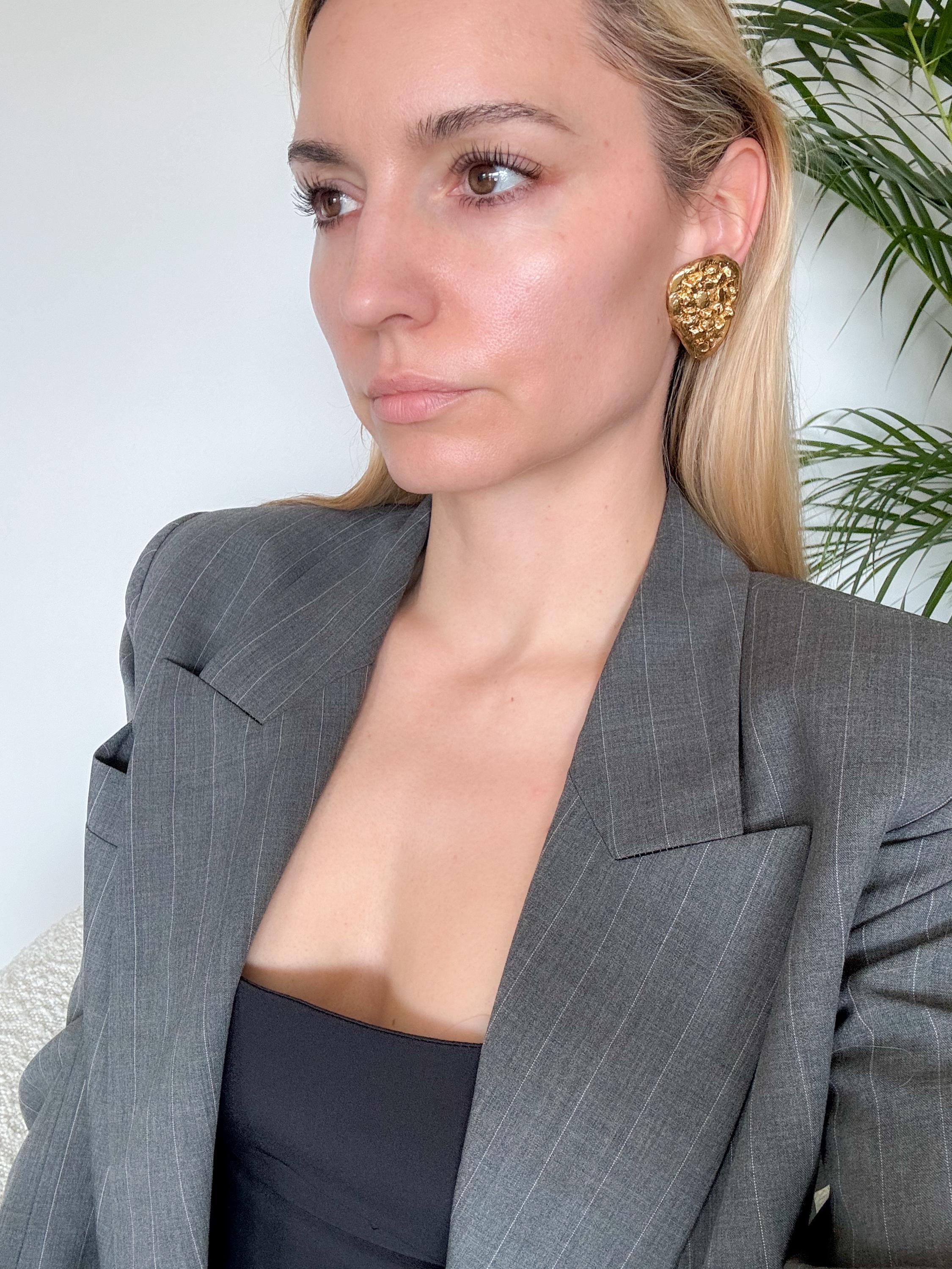Vintage YSL Yves Saint Laurent Earrings, Gold Tone Oval Earrings,Bridal earrings, Clip-on Earrings, Earrings large gold, rock earrings