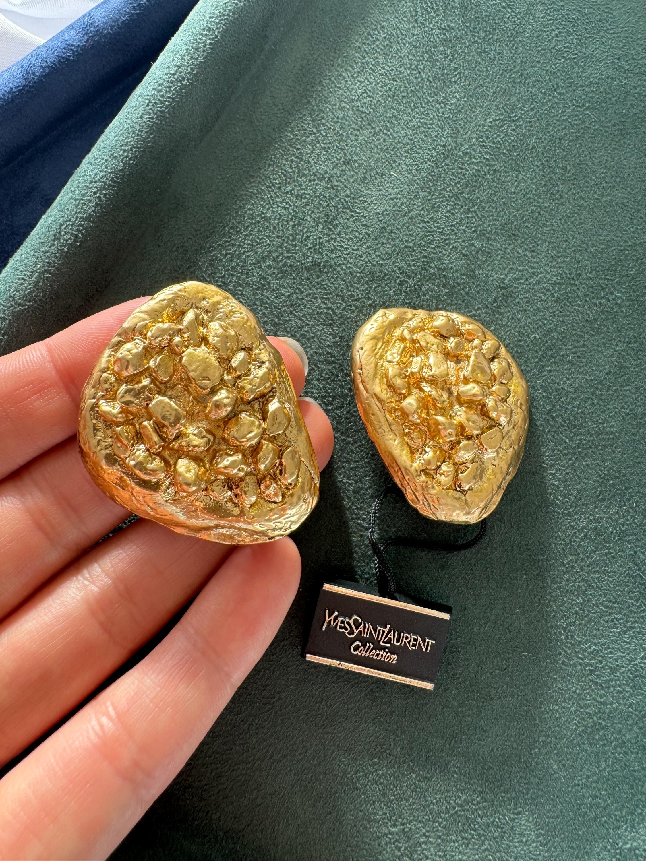 Vintage YSL Yves Saint Laurent Earrings, Gold Tone Oval Earrings,Bridal earrings, Clip-on Earrings, Earrings large gold, rock earrings