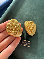 Vintage YSL Yves Saint Laurent Earrings, Gold Tone Oval Earrings,Bridal earrings, Clip-on Earrings, Earrings large gold, rock earrings