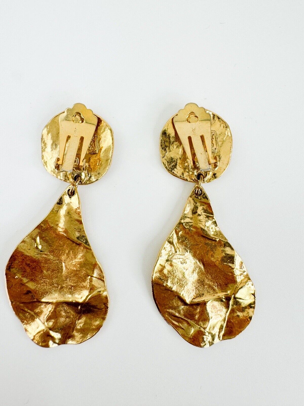 Vintage Yves Saint Laurent  Earrings, YSL hammered Clip on Earrings, Leaf Gold Tone Earrings, YSL earring, Earrings Drop Gold