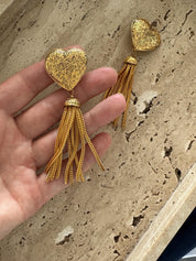 YSL Yves Saint Laurent Vintage Earrings Arabesque Heart Tassel Dangling Drop