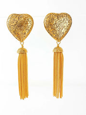 YSL Yves Saint Laurent Earrings, Gold Tone Arabesque Heart Tassel Dangling Drop Earrings Vintage, Jewelry for Women, Statement Earrings