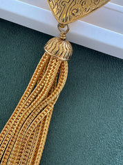 YSL Yves Saint Laurent Earrings, Gold Tone Arabesque Heart Tassel Dangling Drop Earrings Vintage, Jewelry for Women, Statement Earrings