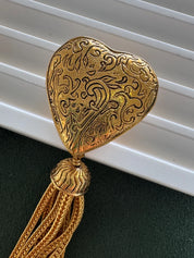 YSL Yves Saint Laurent Earrings, Gold Tone Arabesque Heart Tassel Dangling Drop Earrings Vintage, Jewelry for Women, Statement Earrings