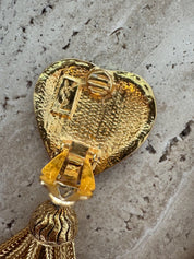 YSL Yves Saint Laurent Vintage Earrings Arabesque Heart Tassel Dangling Drop