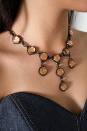 Vintage YSL Necklace, Hammered Bronze Cabochons, 16.5 Inch