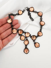 Vintage YSL Necklace, Hammered Bronze Cabochons, 16.5 Inch YSL Yves Saint Laurent Vintage Necklace Sculptural triple-drop design cabochons