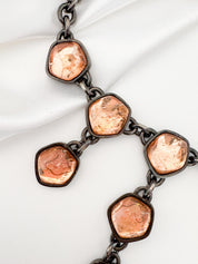 Vintage YSL Necklace, Hammered Bronze Cabochons, 16.5 Inch YSL Yves Saint Laurent Vintage Necklace Sculptural triple-drop design cabochons