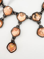 Vintage YSL Necklace, Hammered Bronze Cabochons, 16.5 Inch YSL Yves Saint Laurent Vintage Necklace Sculptural triple-drop design cabochons