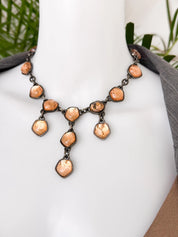 Vintage YSL Necklace, Hammered Bronze Cabochons, 16.5 Inch YSL Yves Saint Laurent Vintage Necklace Sculptural triple-drop design cabochons