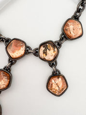 Vintage YSL Necklace, Hammered Bronze Cabochons, 16.5 Inch YSL Yves Saint Laurent Vintage Necklace Sculptural triple-drop design cabochons