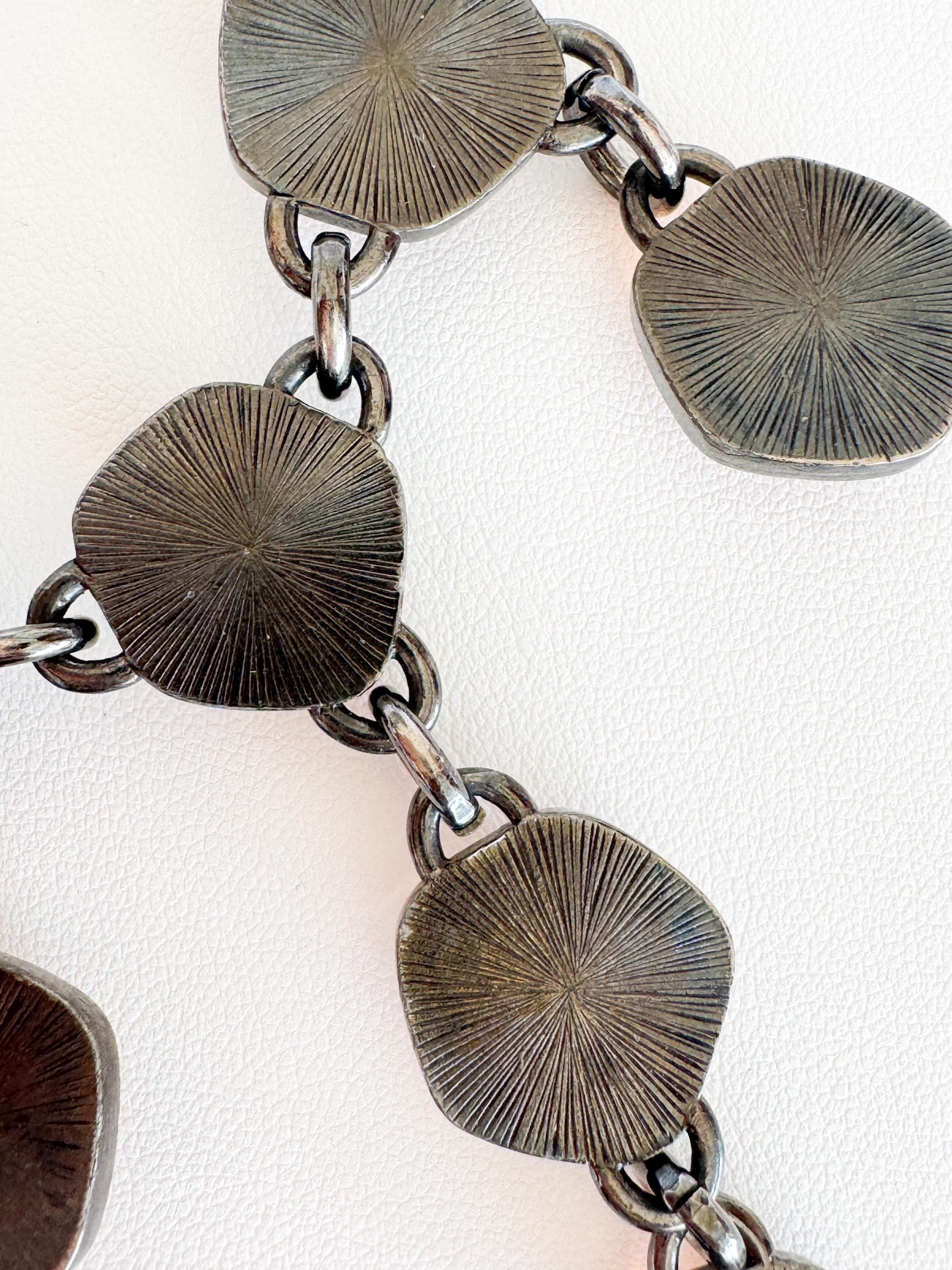Vintage YSL Necklace, Hammered Bronze Cabochons, 16.5 Inch YSL Yves Saint Laurent Vintage Necklace Sculptural triple-drop design cabochons