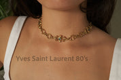 Vintage Yves Saint Laurent  Necklace, YSL  Heart Necklace, Choker Necklace, Gold Tone Necklace open work choker Robert GOOSSENS Jewelry Gift