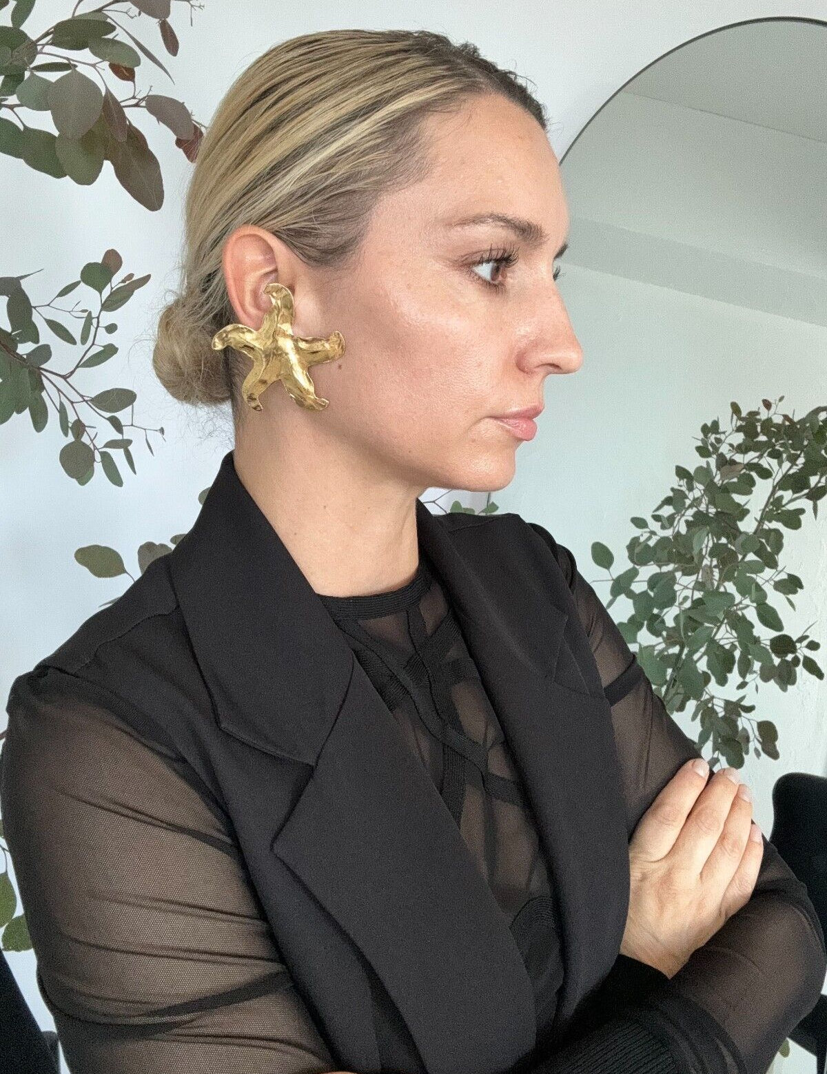 Saint Laurent star earrings vintage YSL earrings vintage Gold Tone Massive Starfish Star Earrings Vintage, Marine earrings, Gift for her