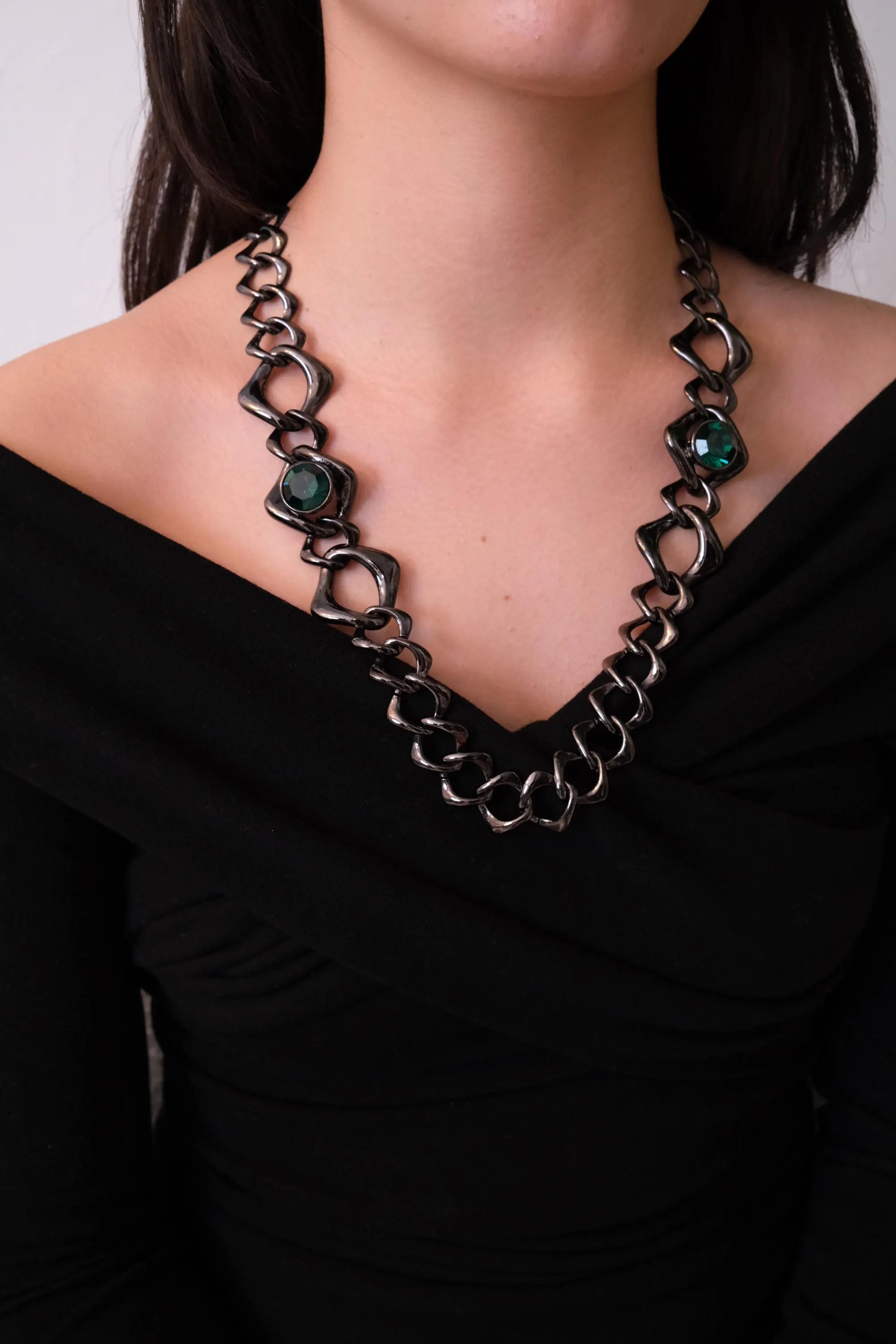 Vintage Yves Saint Laurent gunmetal chunky chain choker necklace statement jewelry gift for her