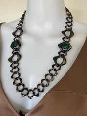Vintage Yves Saint Laurent gunmetal chunky chain choker necklace statement jewelry gift for her