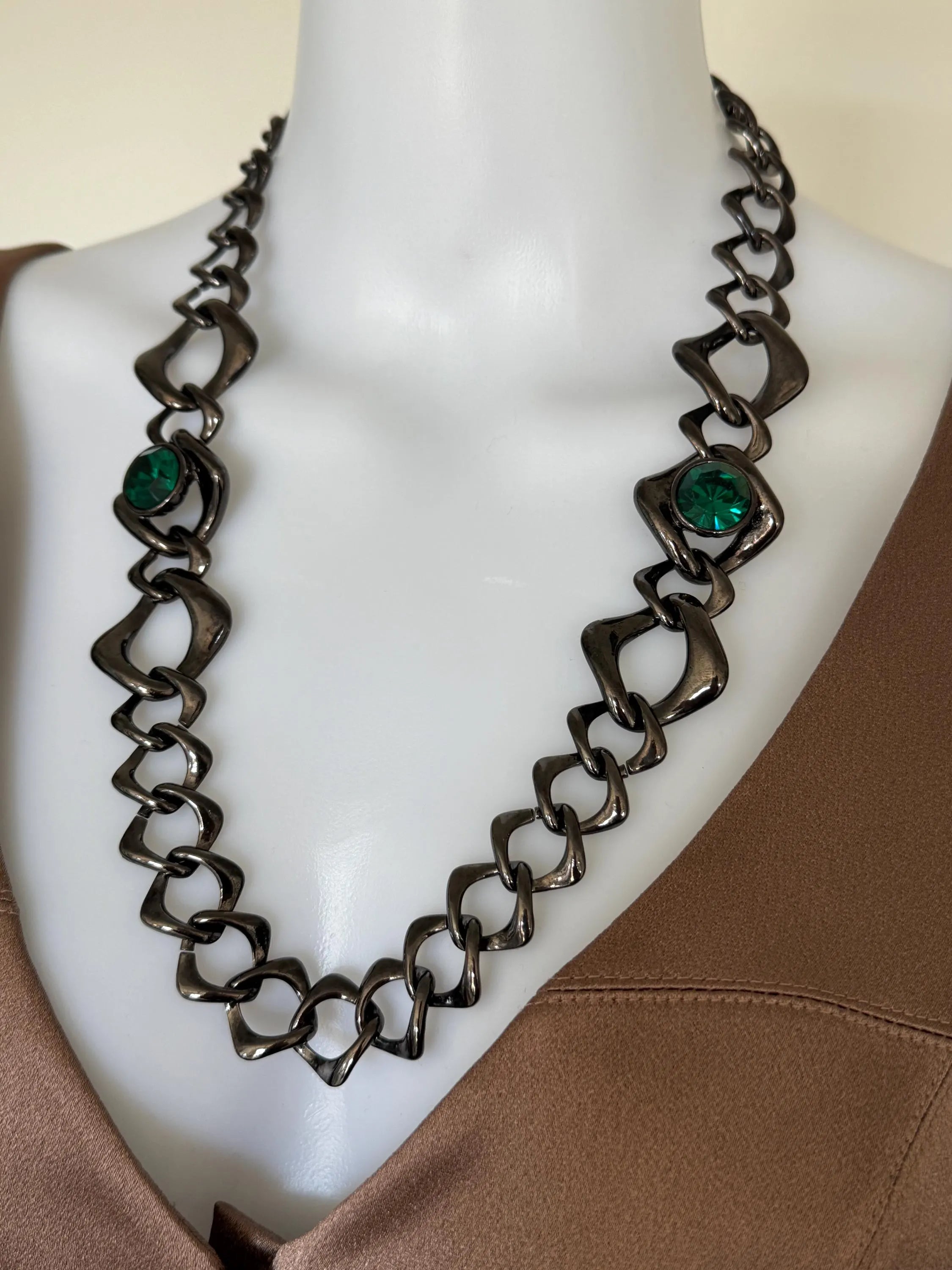 Vintage Yves Saint Laurent gunmetal chunky chain choker necklace statement jewelry gift for her