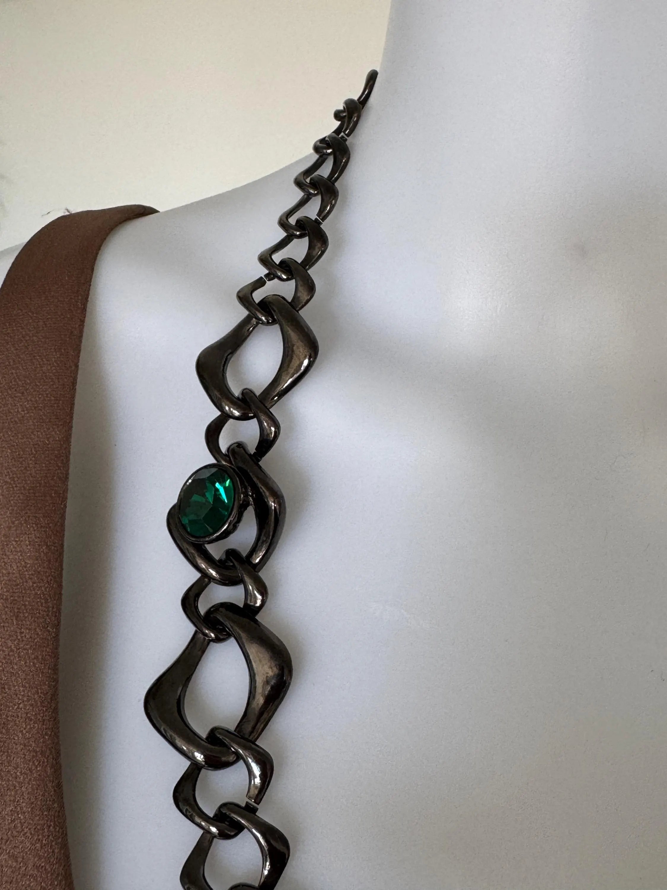 Vintage Yves Saint Laurent gunmetal chunky chain choker necklace statement jewelry gift for her
