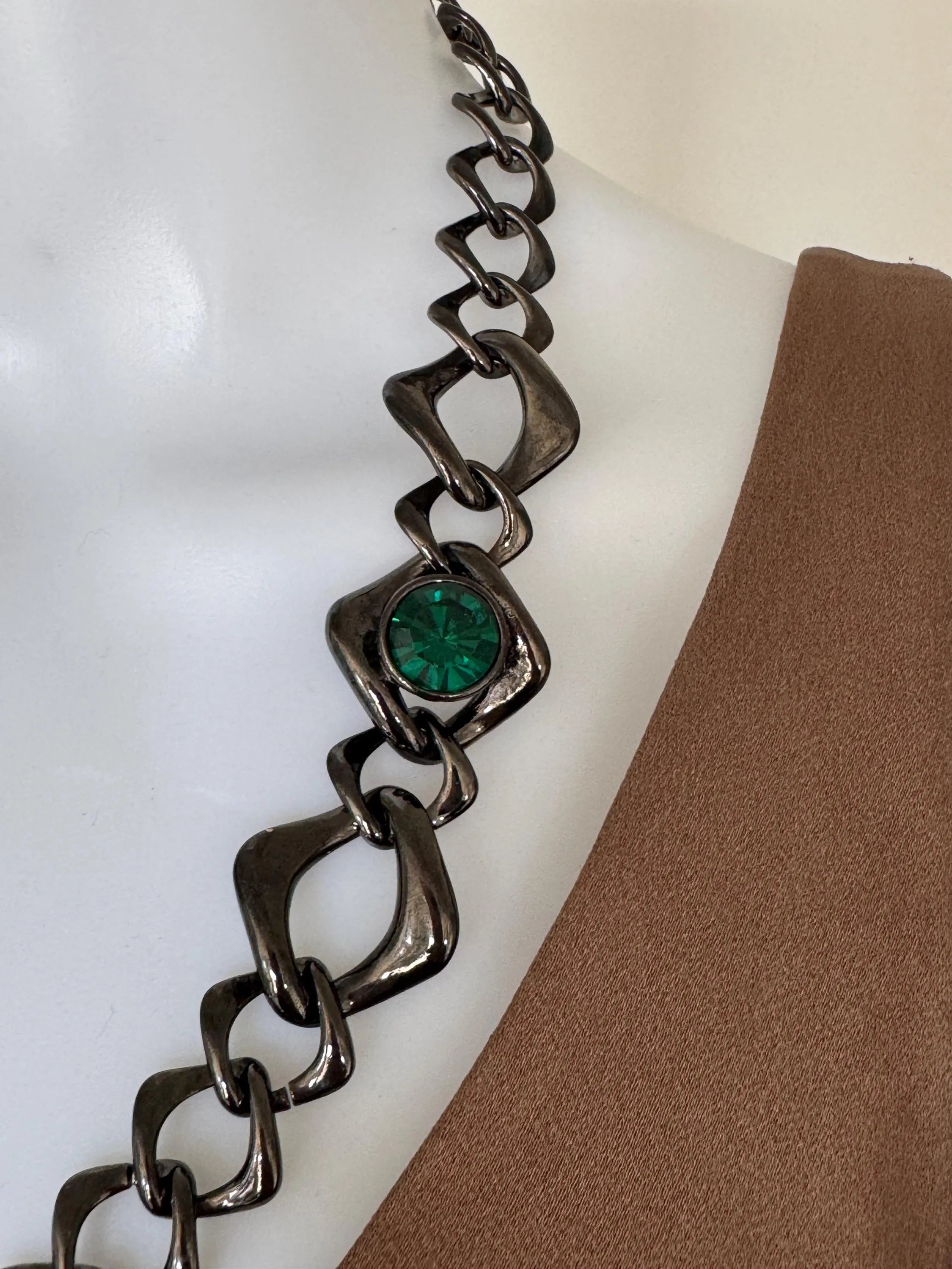 Vintage Yves Saint Laurent gunmetal chunky chain choker necklace statement jewelry gift for her