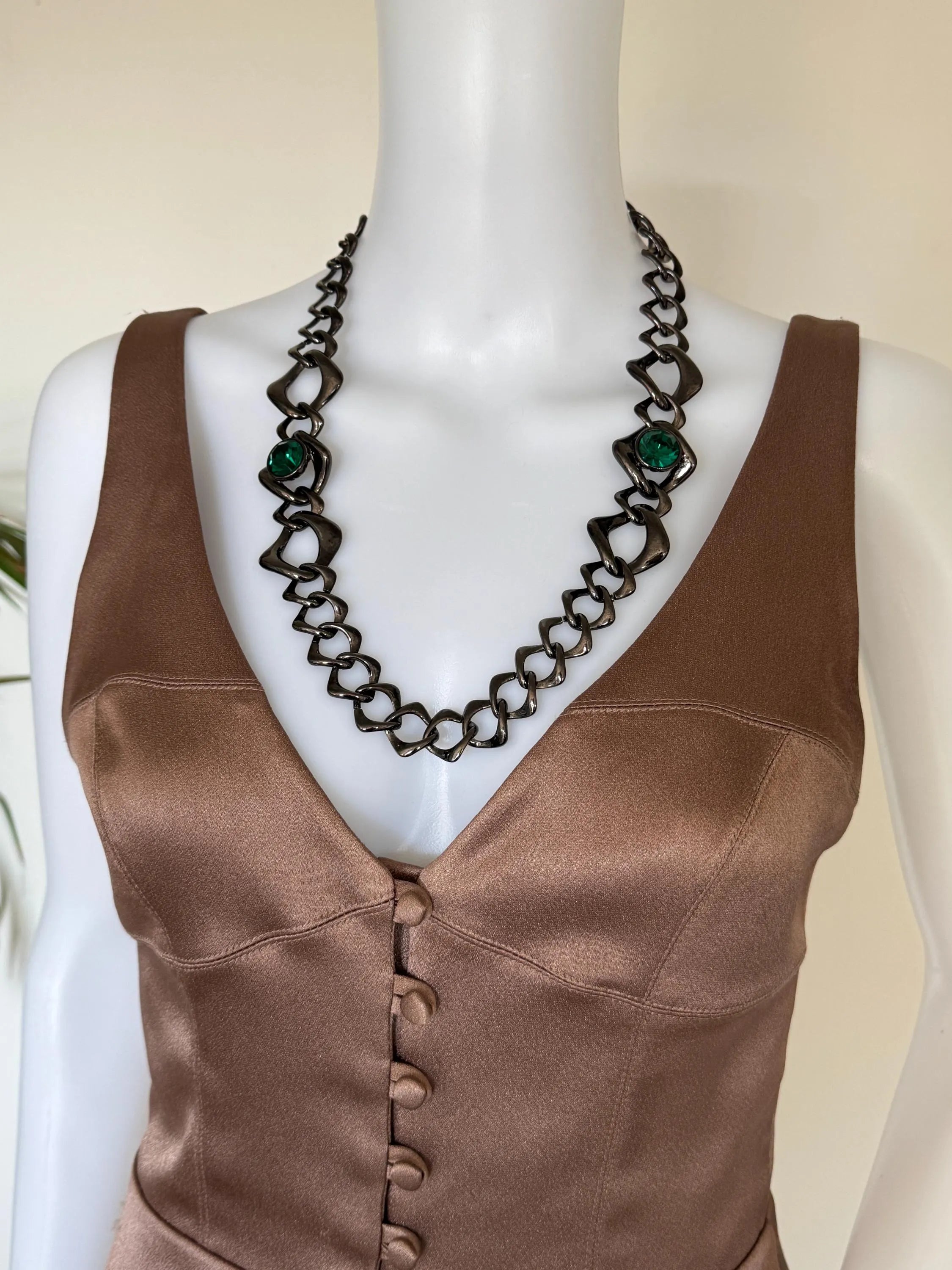 Vintage Yves Saint Laurent gunmetal chunky chain choker necklace statement jewelry gift for her