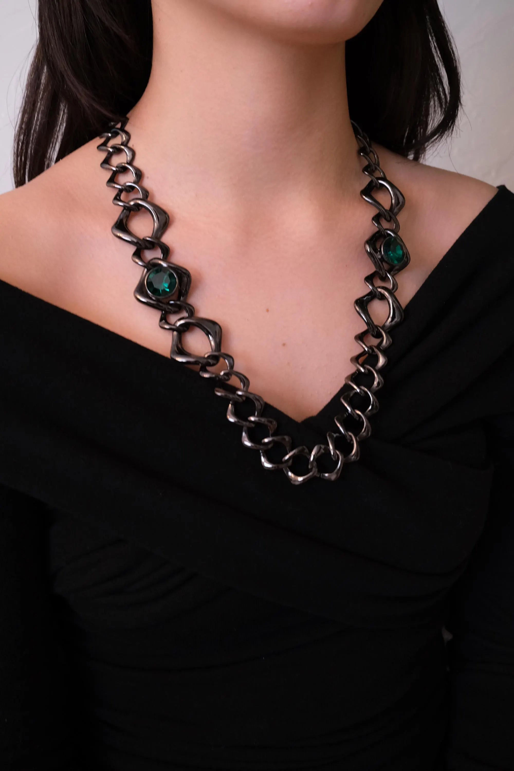 Vintage Yves Saint Laurent gunmetal chunky chain choker necklace statement jewelry gift for her