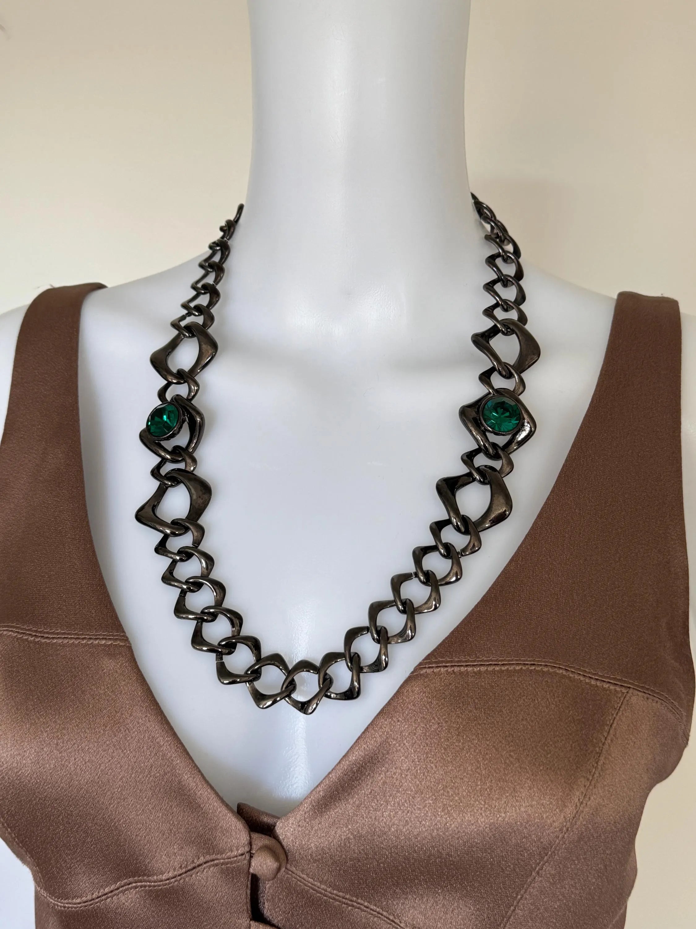 Vintage Yves Saint Laurent gunmetal chunky chain choker necklace statement jewelry gift for her