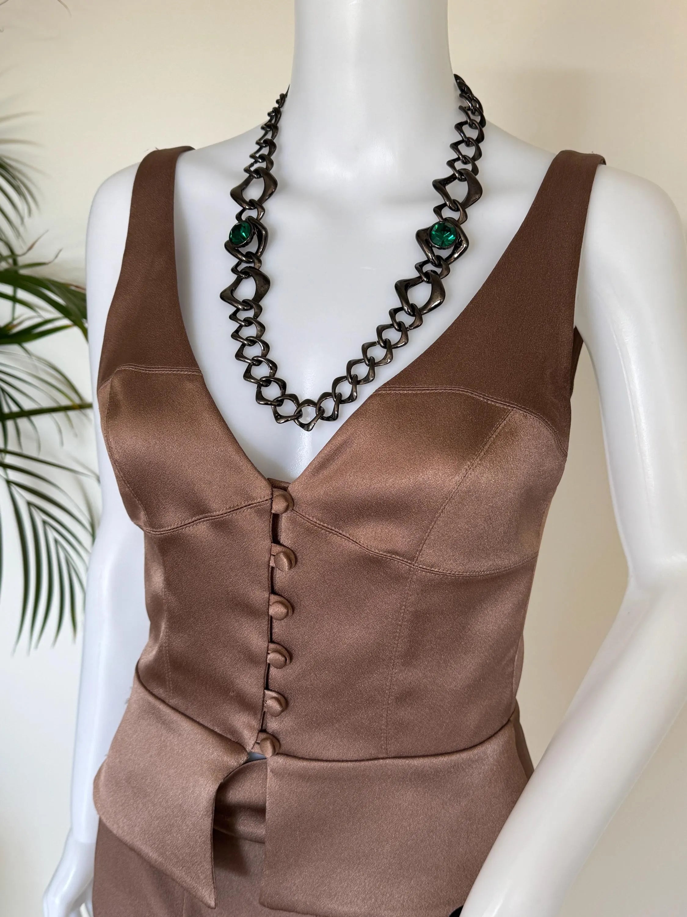 Vintage Yves Saint Laurent gunmetal chunky chain choker necklace statement jewelry gift for her