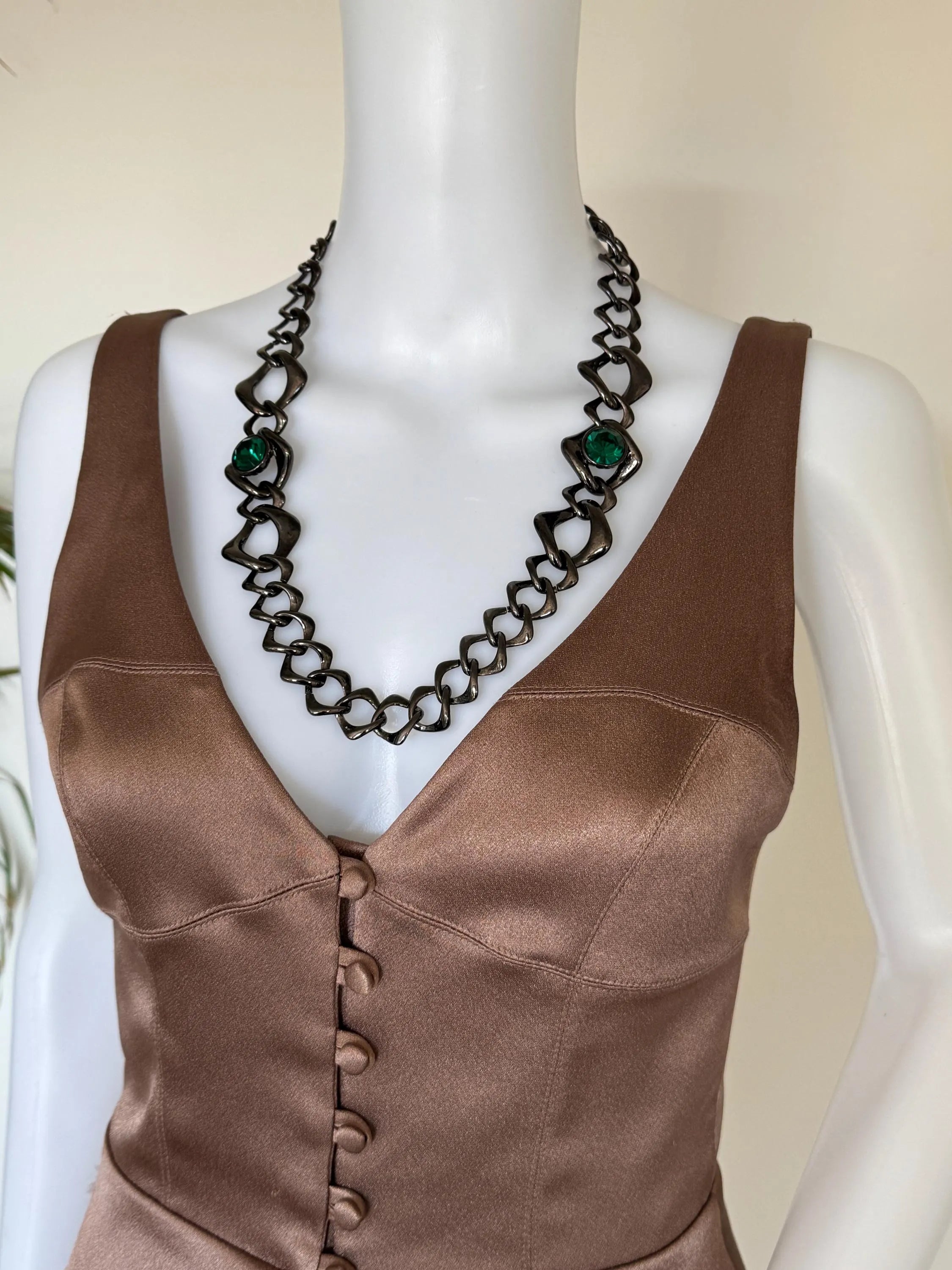 Vintage Yves Saint Laurent gunmetal chunky chain choker necklace statement jewelry gift for her
