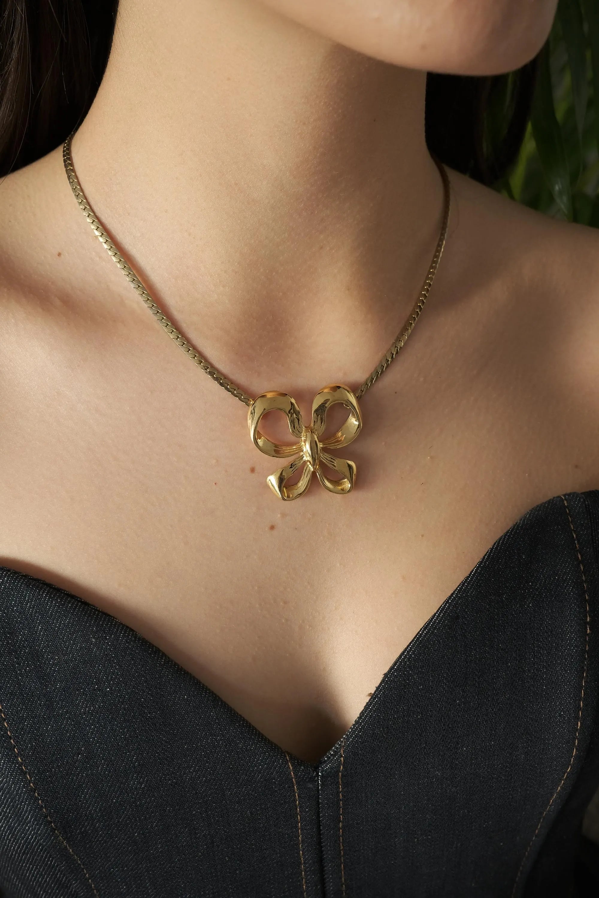 Vintage YSL Necklace, Yves Saint Laurent Ribbon Necklace Bow, YSL Pendant Necklace  Vintage, Gold Tone Necklace, Gift  for her