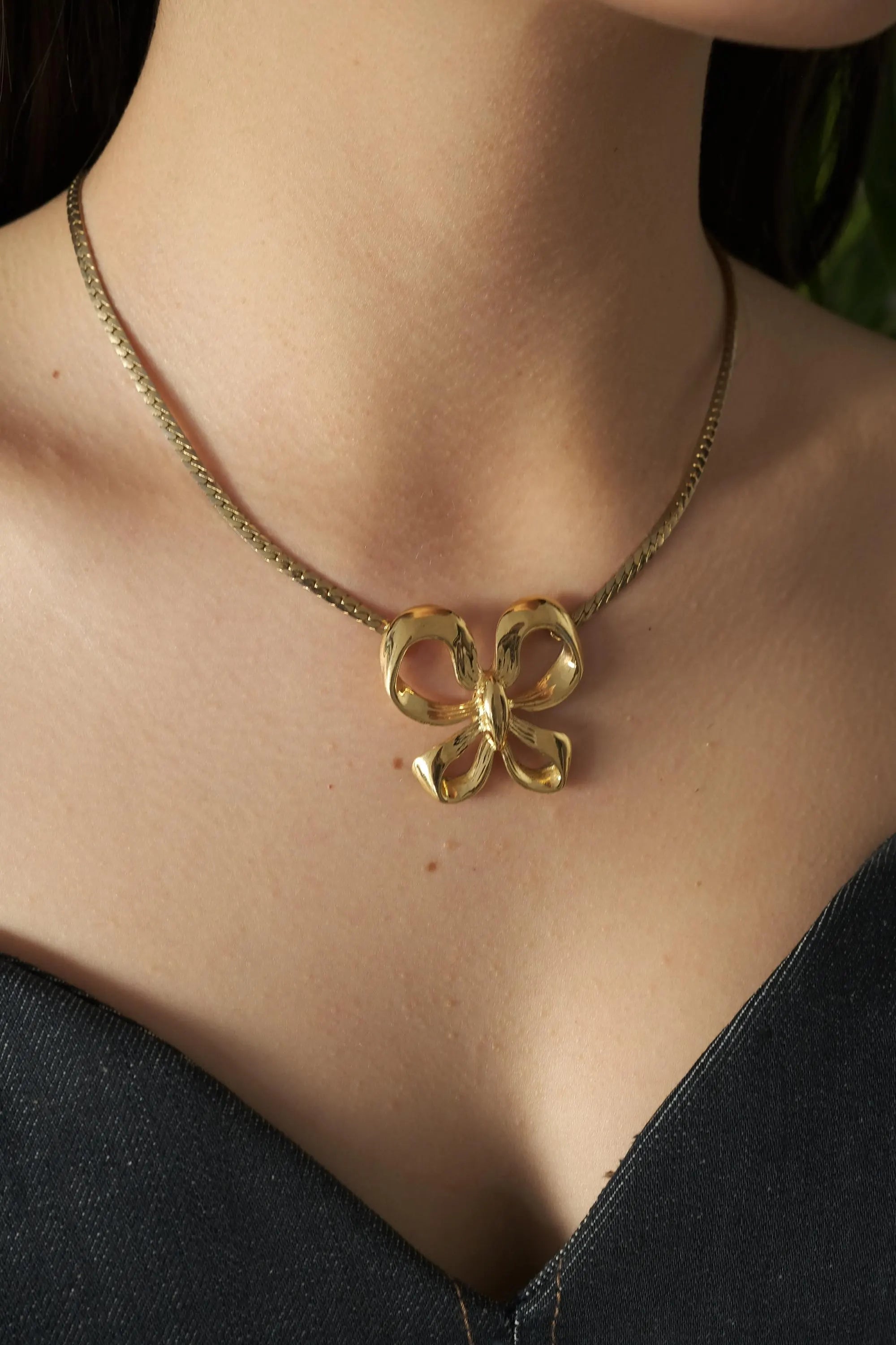 Vintage YSL Necklace, Yves Saint Laurent Ribbon Necklace Bow, YSL Pendant Necklace  Vintage, Gold Tone Necklace, Gift  for her