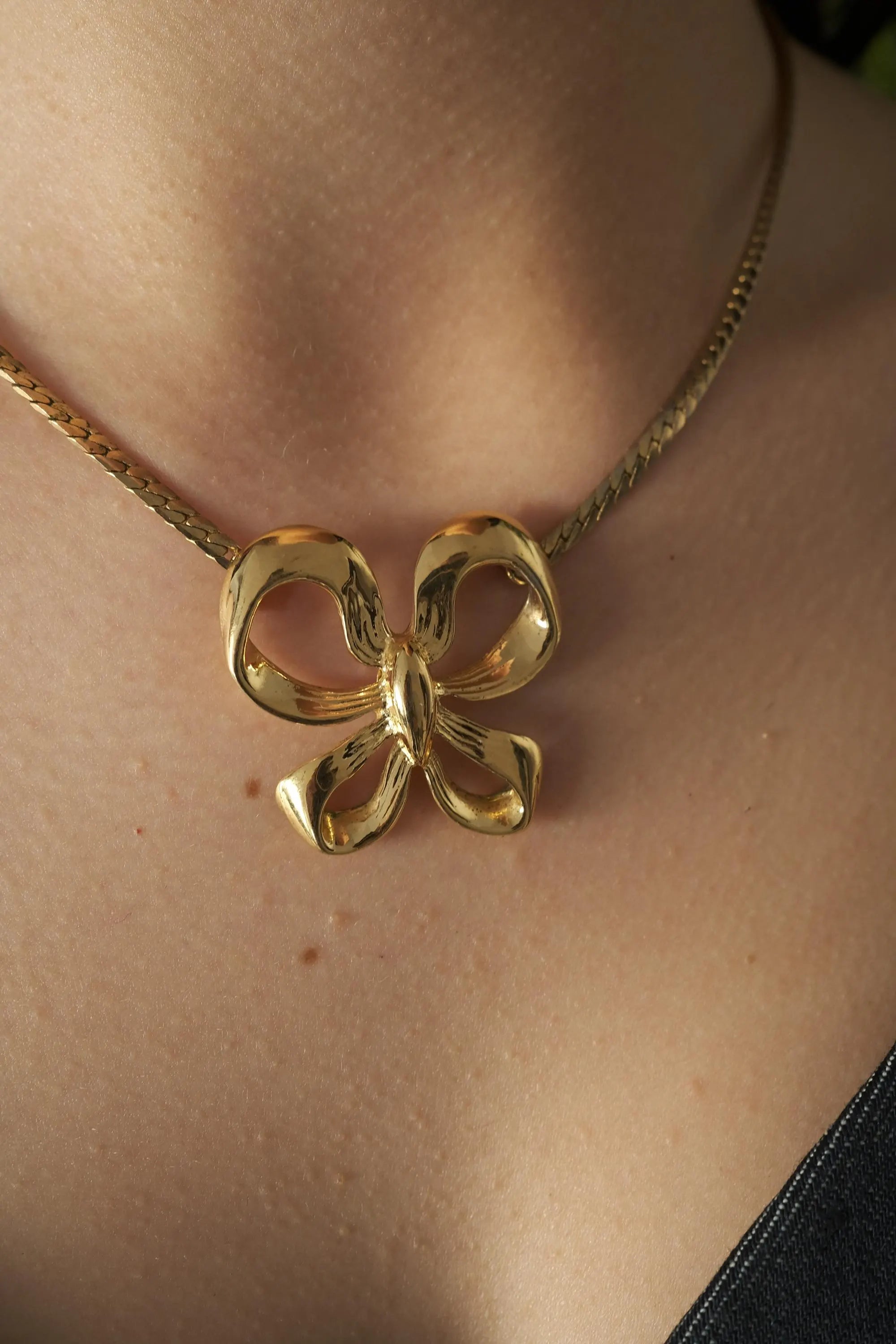 Vintage YSL Necklace, Yves Saint Laurent Ribbon Necklace Bow, YSL Pendant Necklace  Vintage, Gold Tone Necklace, Gift  for her