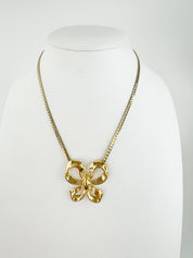 Vintage YSL Necklace, Yves Saint Laurent Ribbon Necklace Bow, YSL Pendant Necklace  Vintage, Gold Tone Necklace, Gift  for her