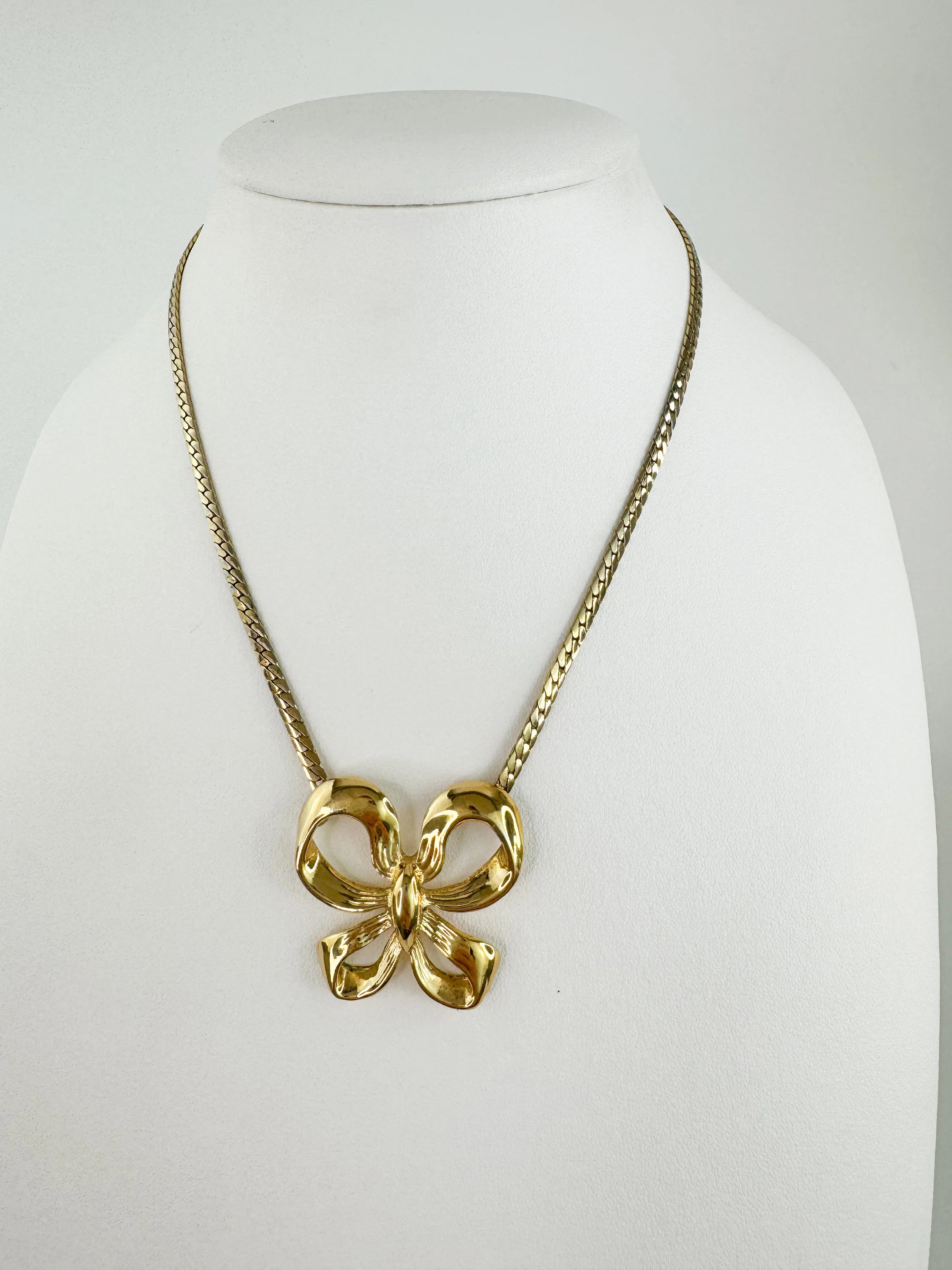 Vintage YSL Necklace, Yves Saint Laurent Ribbon Necklace Bow, YSL Pendant Necklace  Vintage, Gold Tone Necklace, Gift  for her