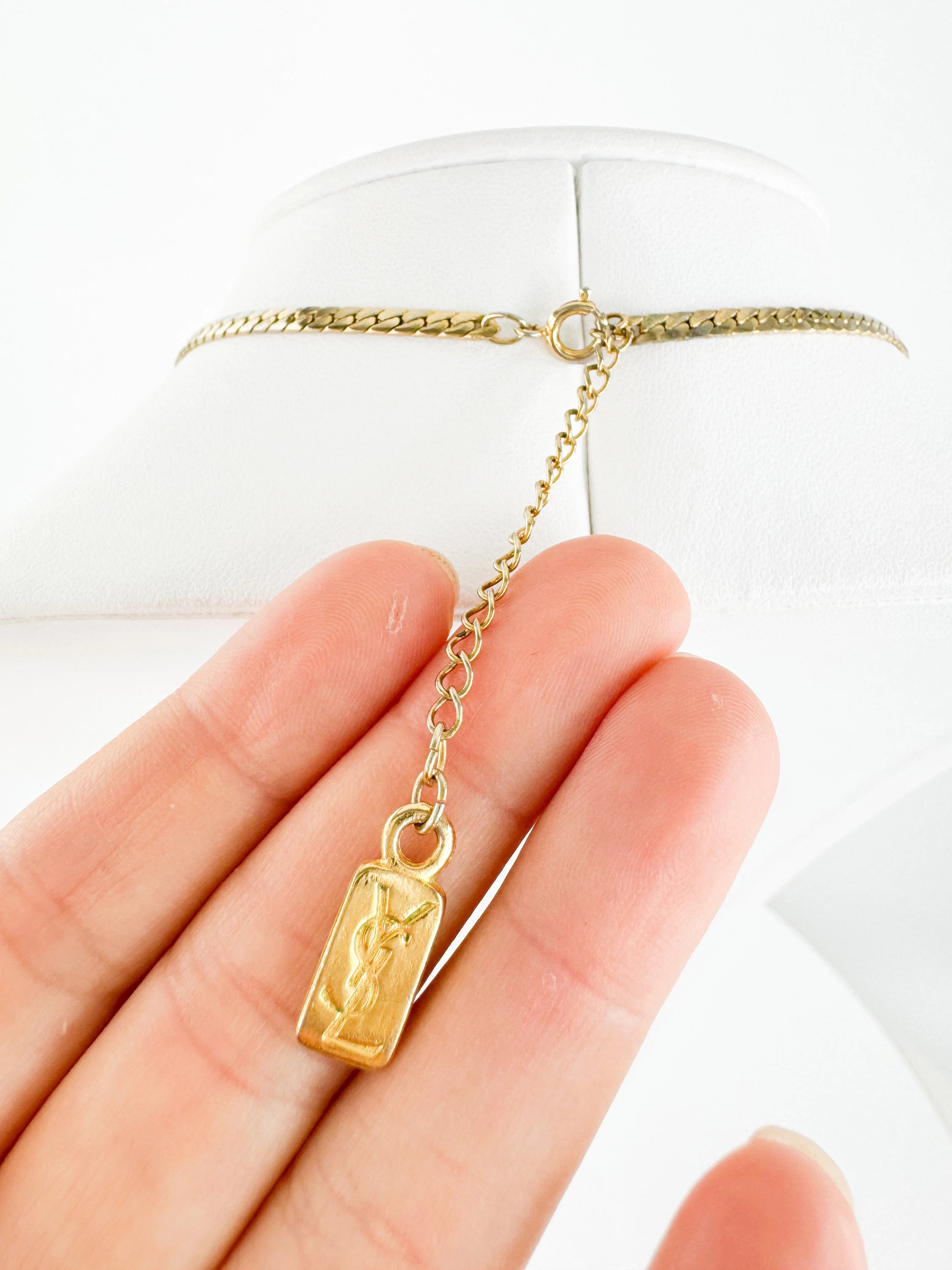 Vintage YSL Necklace, Yves Saint Laurent Ribbon Necklace Bow, YSL Pendant Necklace  Vintage, Gold Tone Necklace, Gift  for her