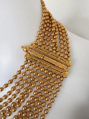 Yves Saint Laurent Vintage Gold Beaded Multi-Strand Choker Necklace – YSL Statement Collar with Signature Bar Clasp – 1980s Designer Jewelry