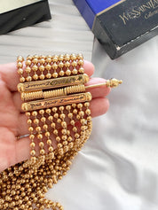 Yves Saint Laurent Vintage Gold Beaded Multi-Strand Choker Necklace – YSL Statement Collar with Signature Bar Clasp – 1980s Designer Jewelry