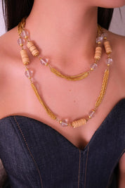 Yves Saint Laurent vintage two-row natural wood and frosted beads necklace, rare YSL designer jewelry, boho collectible piece