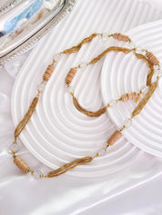 Yves Saint Laurent vintage two-row natural wood and frosted beads necklace, rare YSL designer jewelry, boho collectible piece