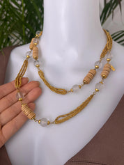 Yves Saint Laurent vintage two-row natural wood and frosted beads necklace, rare YSL designer jewelry, boho collectible piece