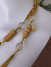 Yves Saint Laurent vintage two-row natural wood and frosted beads necklace, rare YSL designer jewelry, boho collectible piece