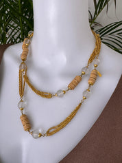 Yves Saint Laurent vintage two-row natural wood and frosted beads necklace, rare YSL designer jewelry, boho collectible piece