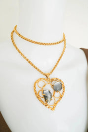 Authentic Yves Saint Laurent Vintage Open Work Heart sapphire blue Nugget Resin Necklace, gift for her, vintage YSL, vintage Robert Goossens